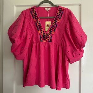 NWT Entro Embroidered Pink Blouse
